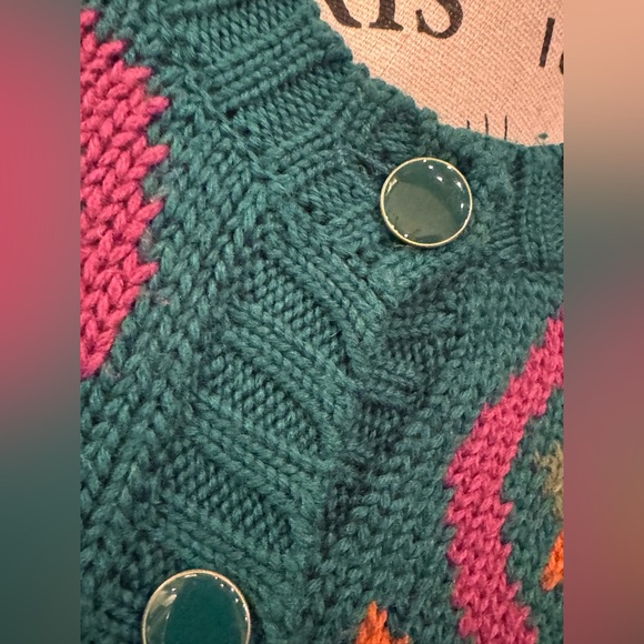 Dark Green Vintage Russ Art Deco Cardigan Sweater Women’s Large Floral Wool - Picture 4 of 7